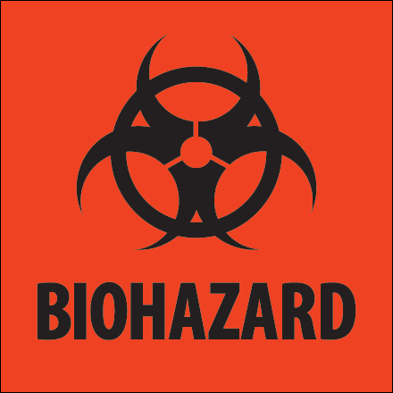 2 x 2" - "Biohazard" Fluorescent Red Labels